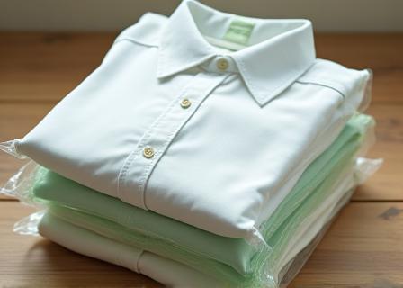 Freshly pressed shirts folded neatly in eco packaging